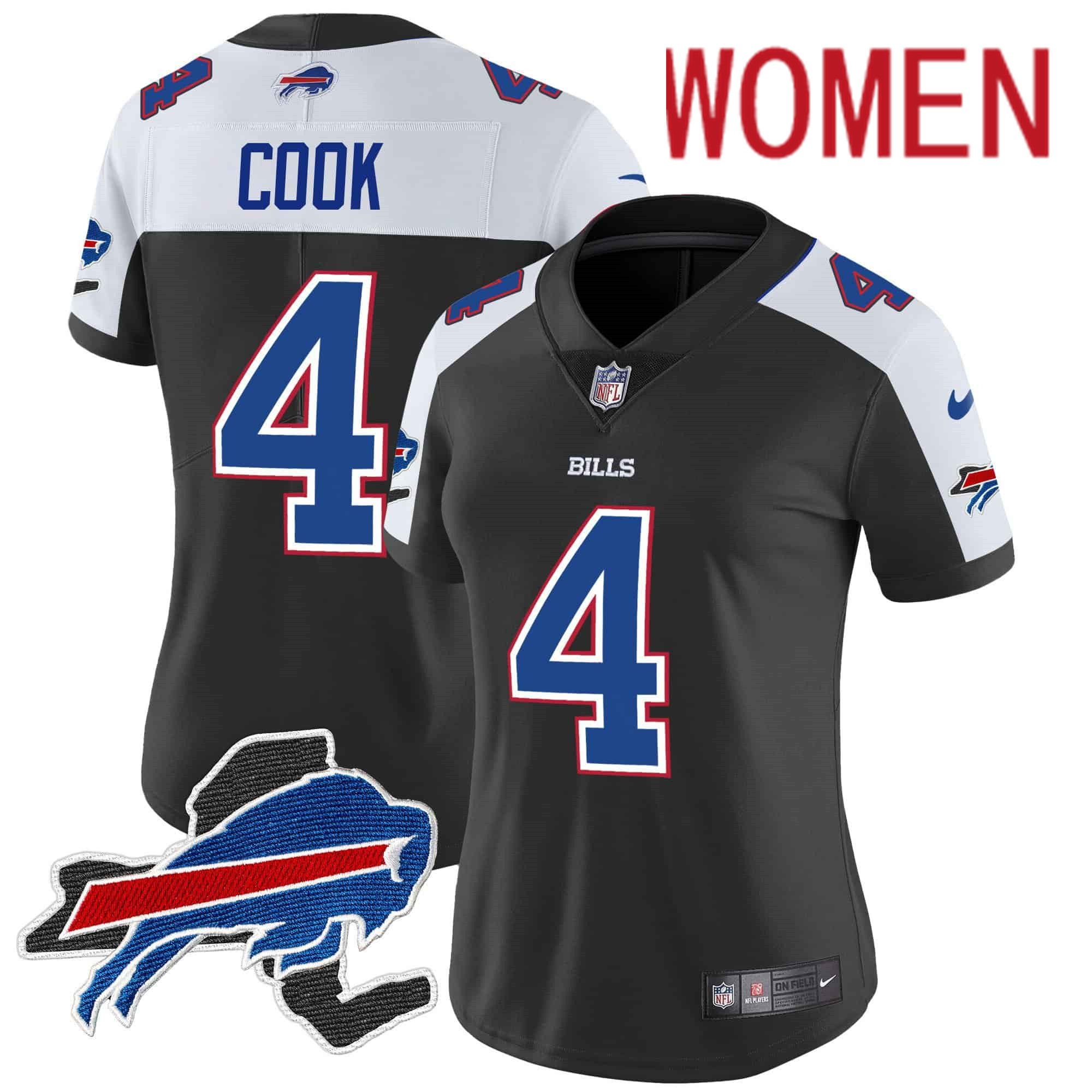 Women Buffalo Bills 4 Cook Black 2024 Nike Patch Vapor Limited NFL Jersey